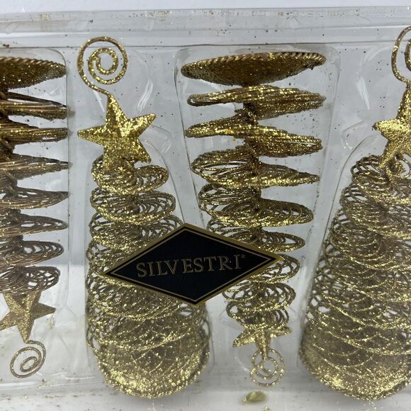 Set of 4 Gold Glitter Metal Tree Place Card Holders 6" Tall. Silvestri Christmas - Picture 3 of 5